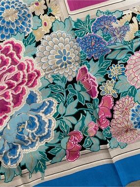 Floral Vanity Fair Eaton’s Vintage Silk Scarf in Pink, Blue and Teal